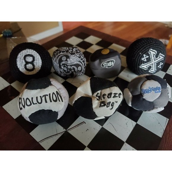 Black and white hacky sack footbag set